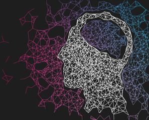 Human head network line abstract background. Concept of AI, deep learning