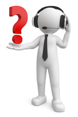 3d Männchen mit Headset Fragezeichen