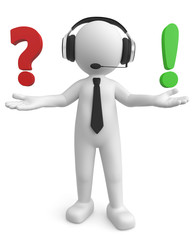3d Männchen Service Fragezeichen Ausrufezeichen