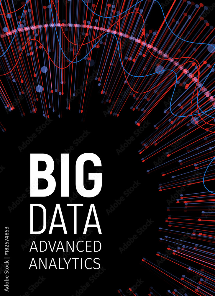 Poster Big data visual energy fractals. Technology network infographic. Information analytics design. Vector illustration.