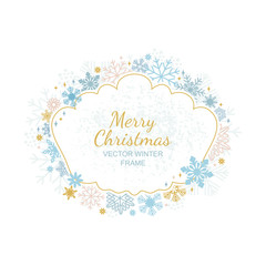 Circle snowflake frame, festive decoration on white background, Christmas design for invitation, greeting card or postcard. illustration, merry xmas snow flake framework