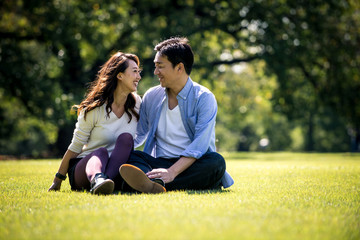 Middle age couple spending time together in Tokyo on a sunny autumn day