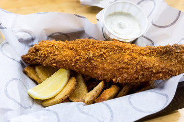 British Traditional fish and chips and  tartar sauce