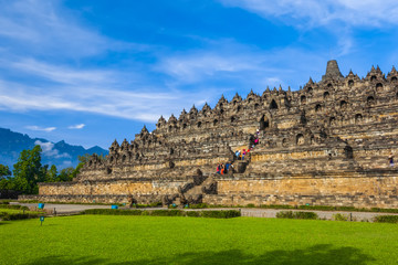 Heritage Buddist temple Borobudur complex, Unesco world heritage. Candi Borobudur, Yogyakarta, Jawa, Indonesia. - obrazy, fototapety, plakaty