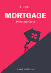 Book cover creative concept. Man rolling big house. Fiction or non-fiction genre. Mid century style design. Applicable for books, posters, 
placards etc.