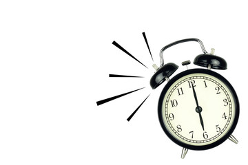Alarm Clock wake-up time isolated on white background, showing six o'clock
