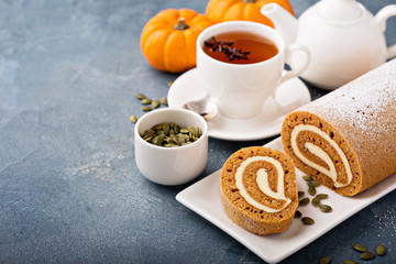 Pumpkin roll with cream cheese frosting
