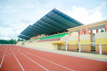 Fototapeta na wymiar Athletic track with white lane number.