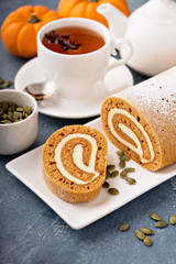 Pumpkin roll with cream cheese frosting