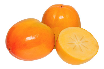 Fresh ripe persimmons on white background