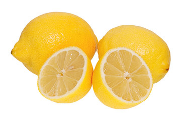 Group of lemons on white background