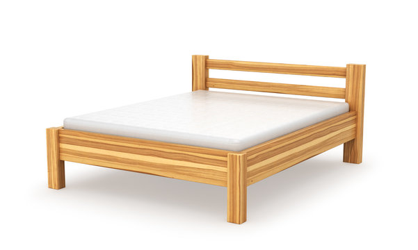 Двуспальная кровать с матрасом. Изолированные на белом фоне. 3d иллюстрации