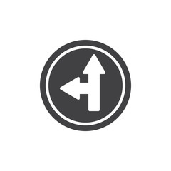 Straight and left arrow icon vector, filled flat sign, solid pictogram isolated on white. Road sign symbol, logo illustration.