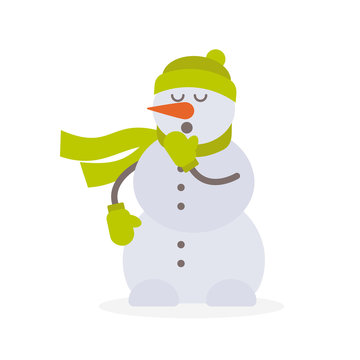 Yawning snowman vector illustration on white background