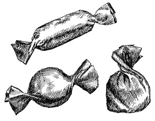 Set of Christmas decoration with candies in wrapper