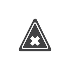 Road warning icon vector, filled flat sign, solid pictogram isolated on white. Cross mark symbol, logo illustration.