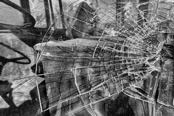 Cracked glass in black and white