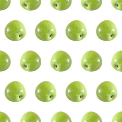 Seamless pattern from whole green apple fruit isolated on white background