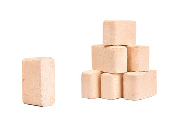 Wood briquettes isolated on white background