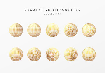 Disco balls or round baubles gold color. Vector illustration.