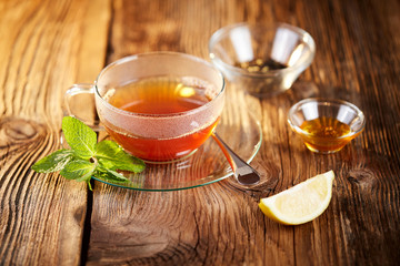 Healthy tea with lemon and honey against flu influenza for health