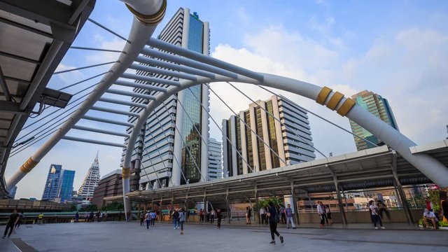 4k Time-lapse of People walking at Chong Nonsi skywalk, Bangkok, Thailand