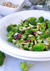 Broccoli Salad. Vegan Recipes. Broccoli Salad with Dried Cranberries and Pine Nuts
