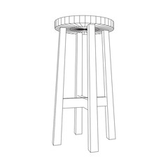 Bar stool furniture wireframe blueprint. Linear outline vector illustration. Bar chair. High chair. Bar interior design.