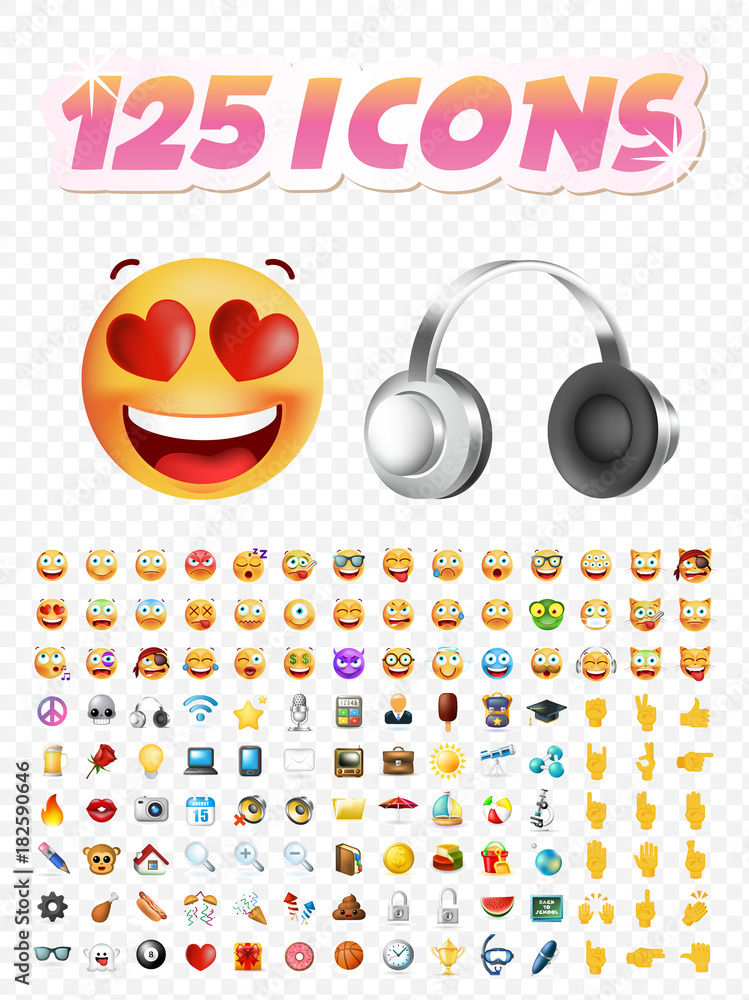 Poster set of realistic cute icons on transparent background . isolated vector illustration