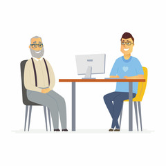 Volunteer help senior man - cartoon people characters isolated illustration