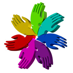 Teamwork group of hands symbol 3d