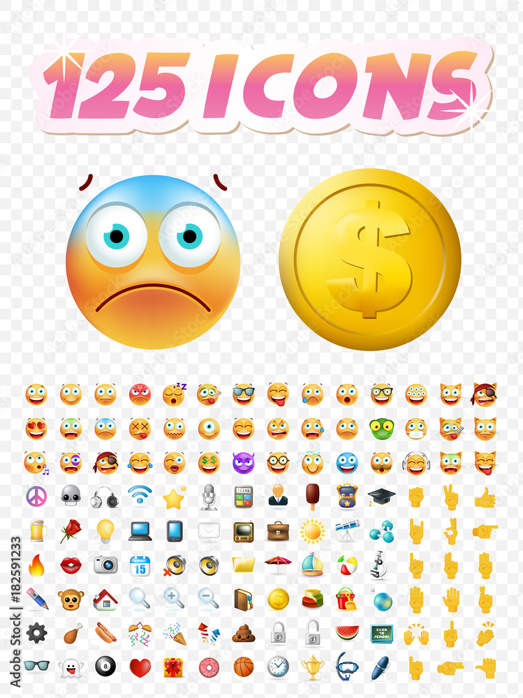 Poster set of realistic cute icons on transparent background . isolated vector illustration