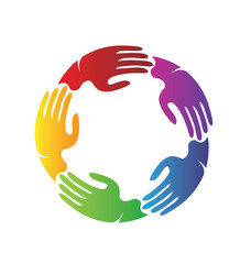 Fototapeta na wymiar Colorful hands together, teamwork charity