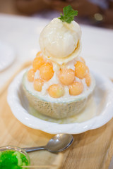 ice cream with melon and bingsu