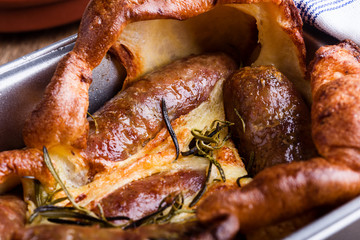 Sausages in Yorkshire pudding batter