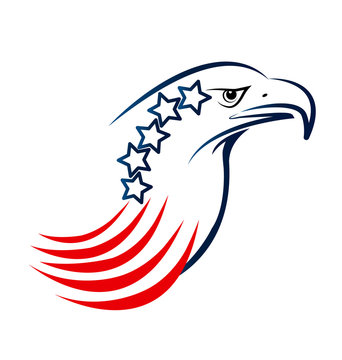 USA eagle with blue stars and red stripes symbol