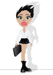 A young girl is going to work and carries a briefcase