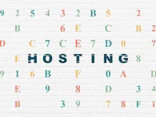 Web design concept: Painted blue text Hosting on White Brick wall background with Hexadecimal Code