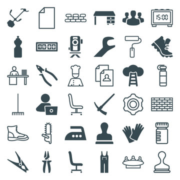 Set of 36 work filled and outline icons