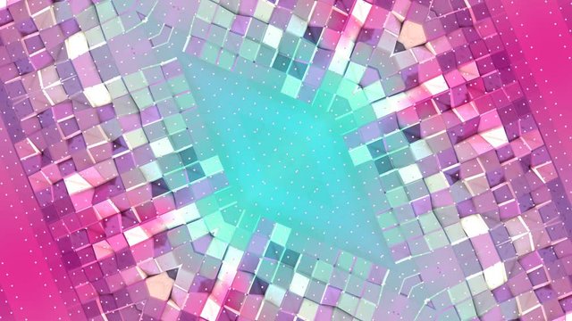 Abstract simple 3D background in red turquoise gradient color, low poly style as modern geometric background or mathematical environment with kaleidoscopic effect. 4K UHD or FullHD seamless loop. V22