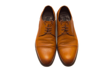 Men's red shoes of leather isolated on white background