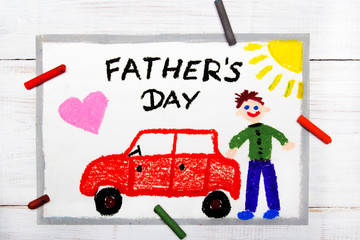 Colorful drawing: Happy fathers day card made by a child - 182595087