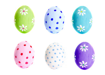 Colorful Egg isolated on white background close up. Happy Easter Handmade painted color Egg macro, set