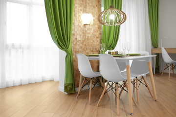 Table served for dinner in light room