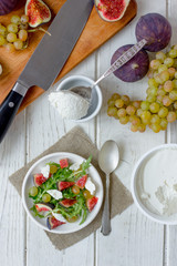 Top view of fig and goat cheese salad.