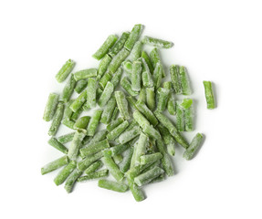 Frozen green beans on white background