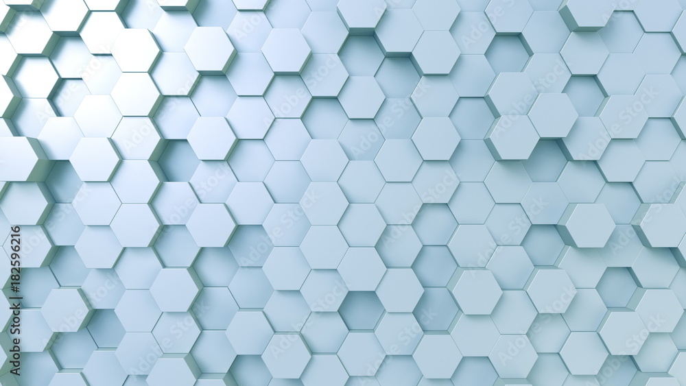Poster light blue hexagonal background, 3d rendering