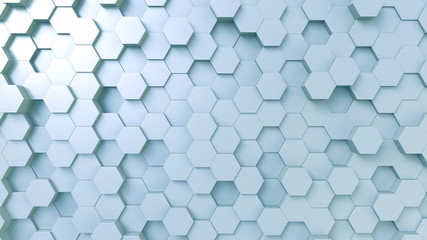 Light blue hexagonal background, 3D rendering