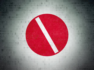 Naklejka premium Health concept: Painted red Pill icon on Digital Data Paper background with Tag Cloud