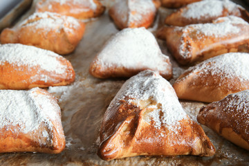 Fresh tasty bakery products, closeup
